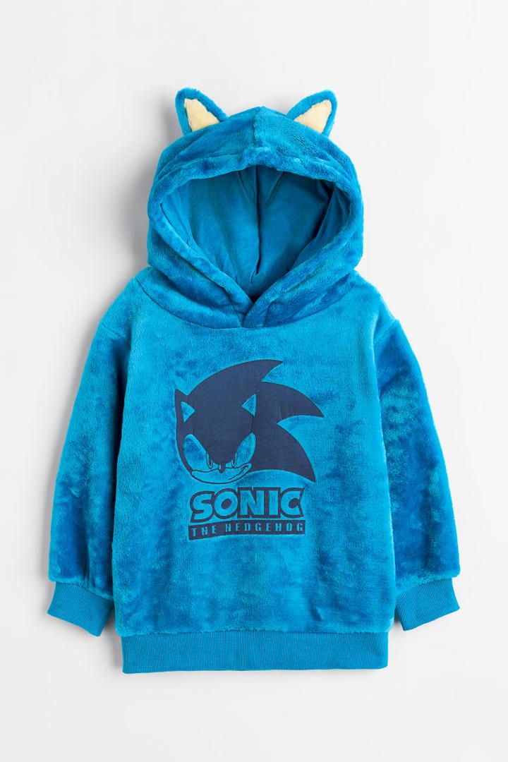 H & M - Printed Pile Hoodie - Blue