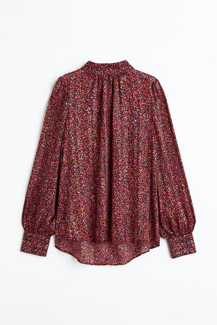 H & M - Stand-up Collar Satin Blouse - Pink