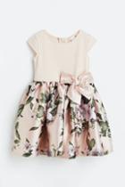 H & M - Bow-detail Printed Dress - Beige
