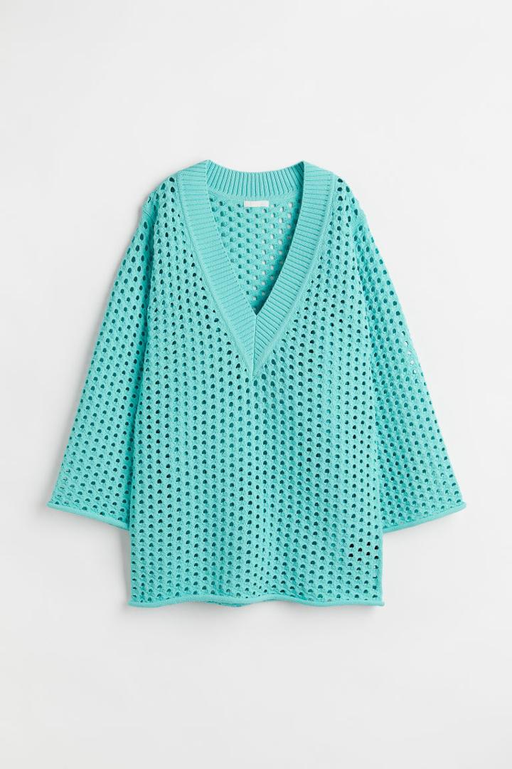 H & M - Hole-knit Dress - Turquoise