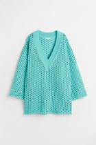 H & M - Hole-knit Dress - Turquoise