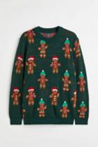 H & M - Regular Fit Jacquard-knit Sweater - Green