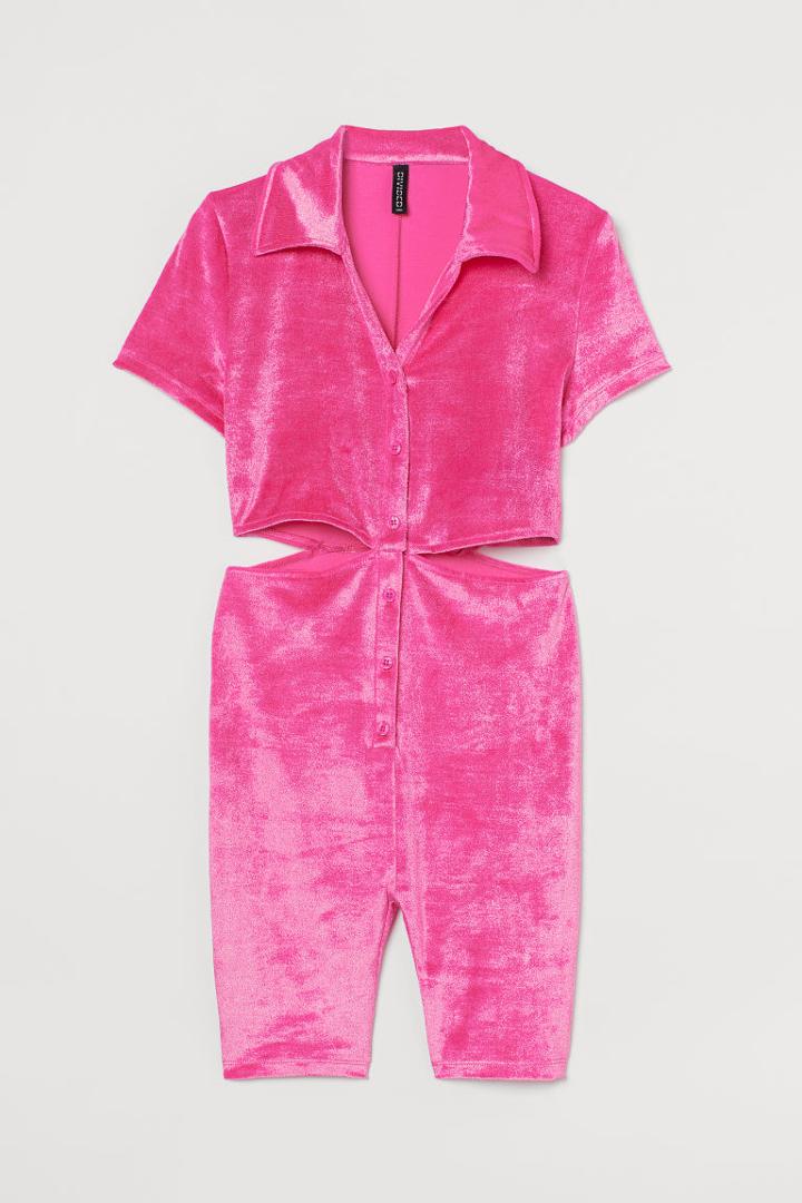 H & M - Velour Romper - Pink