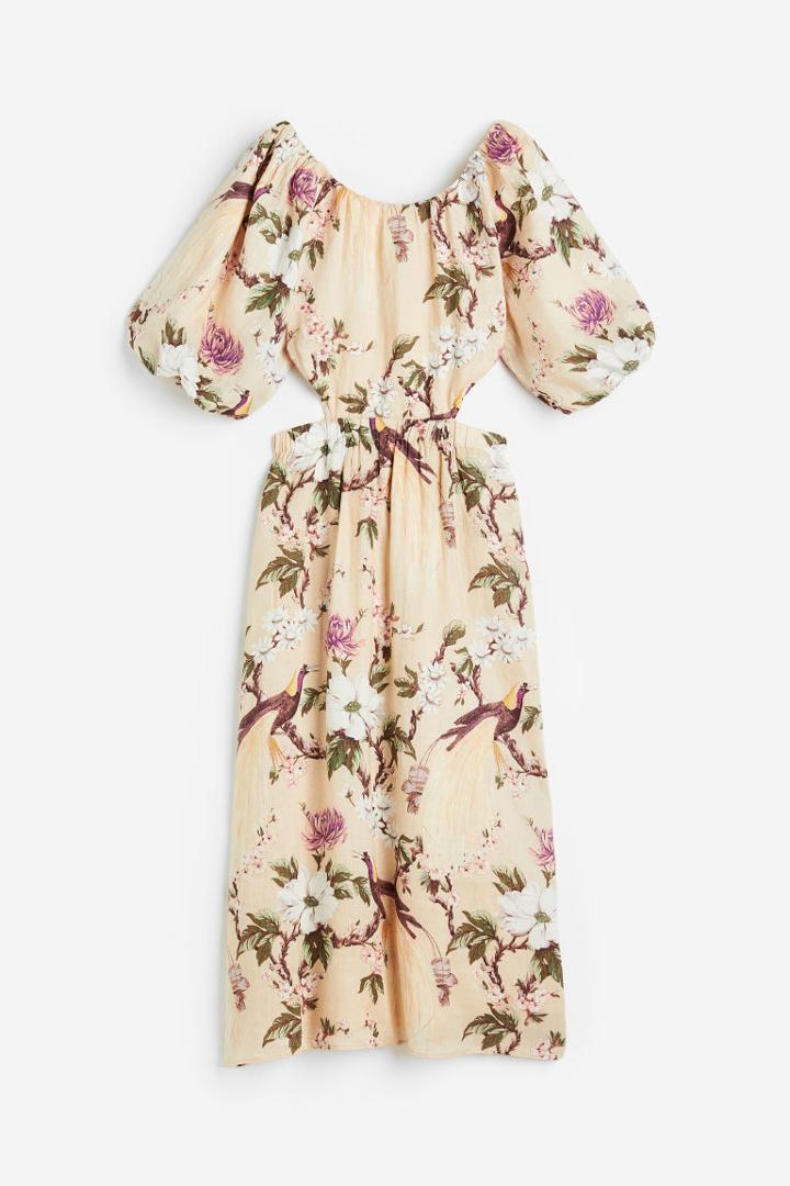 H & M - Voluminous Cut-out Dress - Beige