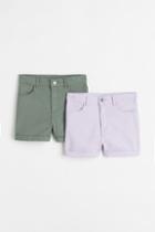 H & M - 2-pack Twill Shorts - Purple