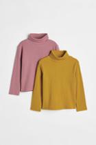 H & M - 2-pack Ribbed Jersey Mock Turtleneck Tops - Yellow