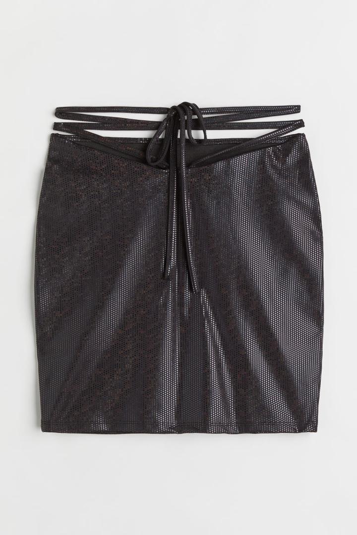 H & M - Tie-detail Mesh Skirt - Black