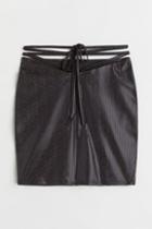 H & M - Tie-detail Mesh Skirt - Black