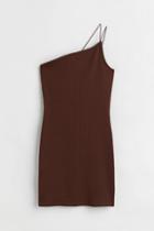 H & M - Ribbed One-shoulder Dress - Brown