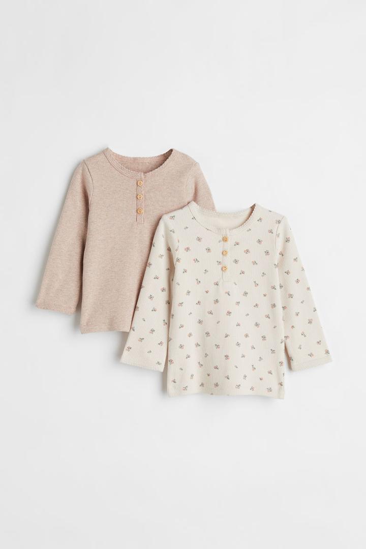 H & M - 2-pack Long-sleeved Tops - Orange