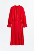 H & M - Tie-belt Satin Dress - Red