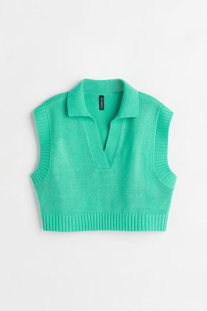 H & M - Sweater Vest With Collar - Green