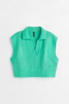 H & M - Sweater Vest With Collar - Green