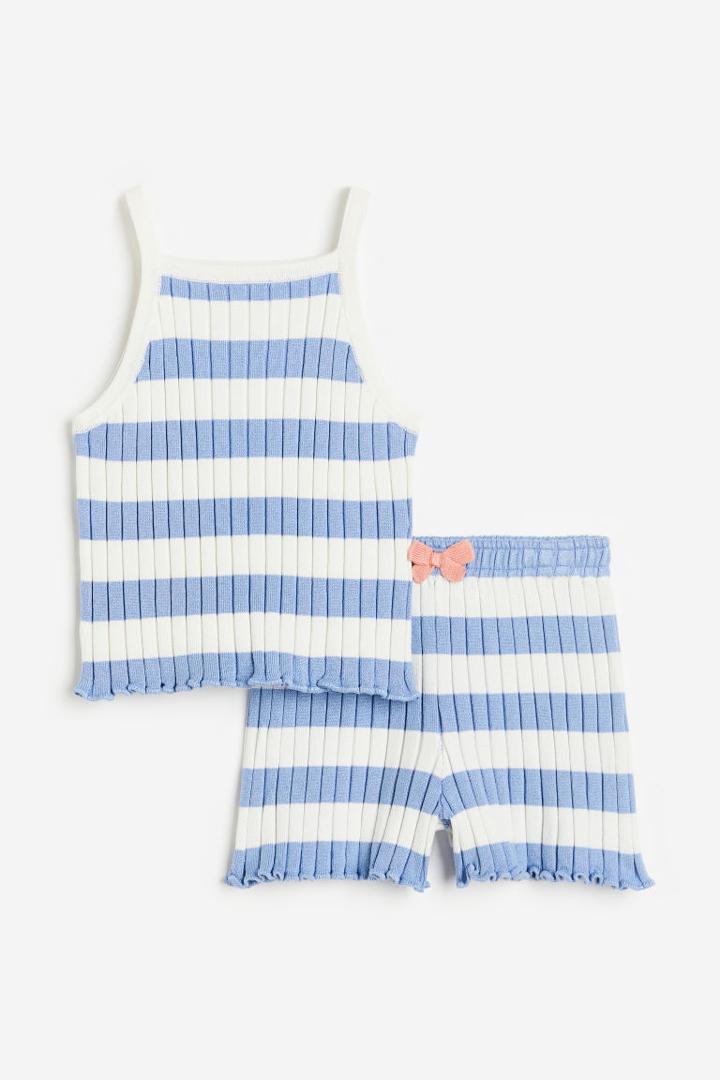 H & M - 2-piece Rib-knit Set - Blue