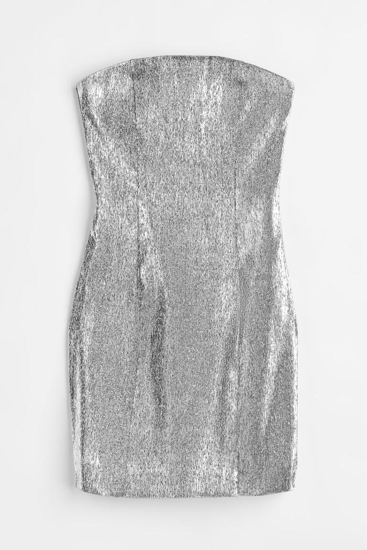 H & M - Glittery Bandeau-style Dress - Gray