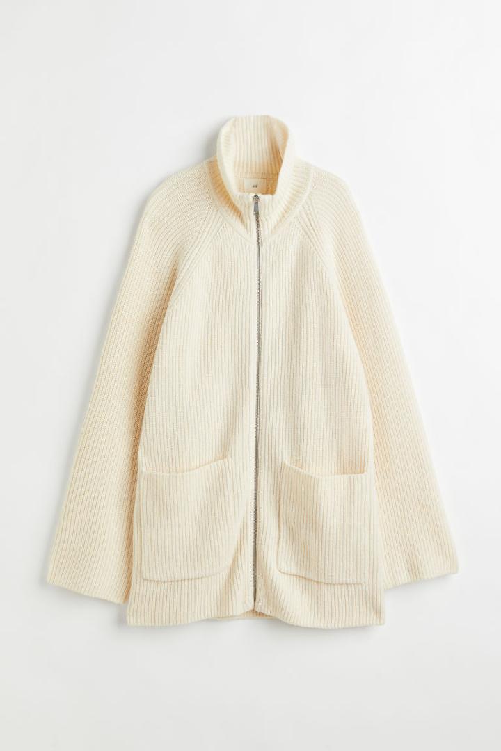 H & M - Cardigan With Zipper - Beige