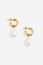 H & M - Gold-plated Pearl Pendant Earrings - White