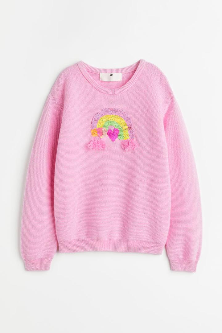H & M - Reversible-sequin Sweater - Pink