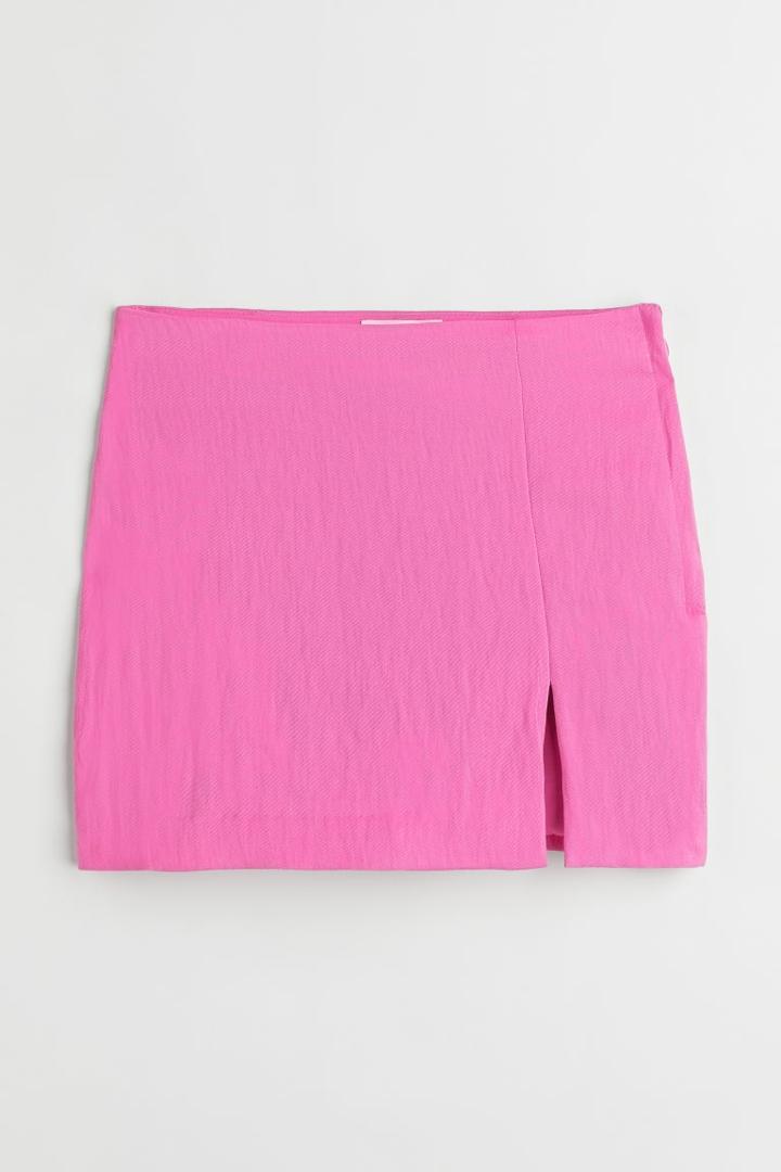 H & M - Short Linen-blend Skirt - Pink