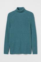H & M - Muscle Fit Turtleneck Sweater - Turquoise
