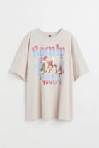 H & M - Oversized Printed T-shirt - Beige