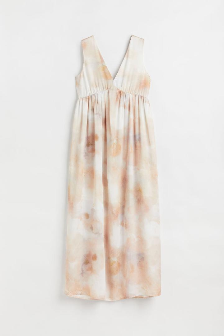 H & M - Long V-neck Dress - Beige