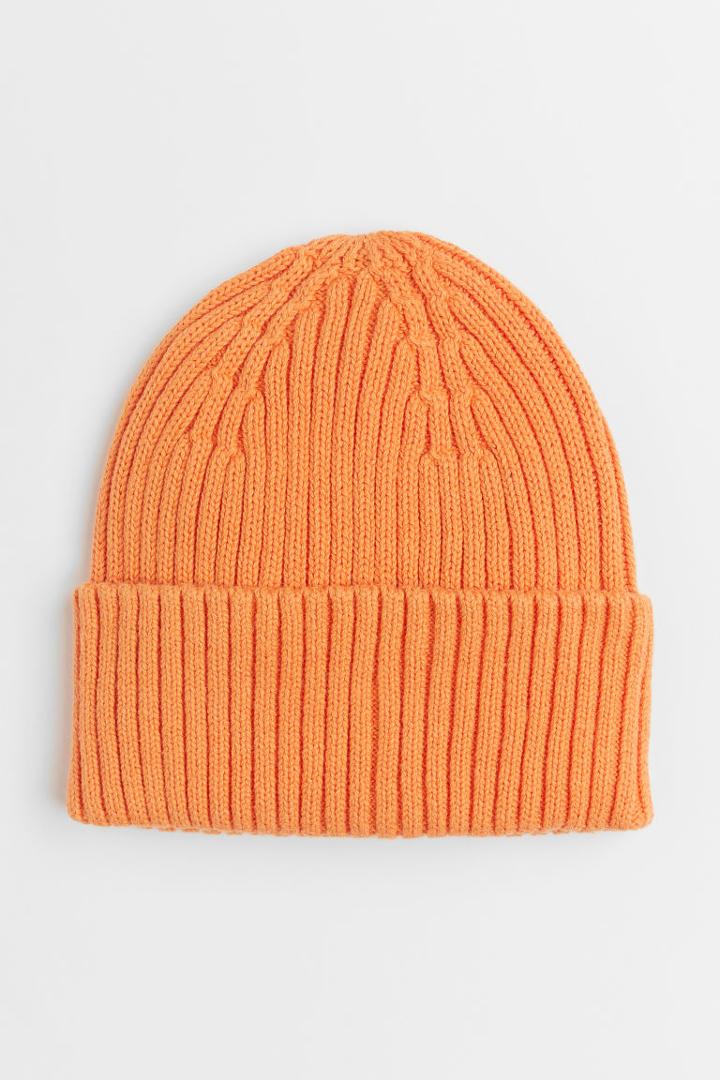H & M - Rib-knit Cotton Hat - Orange