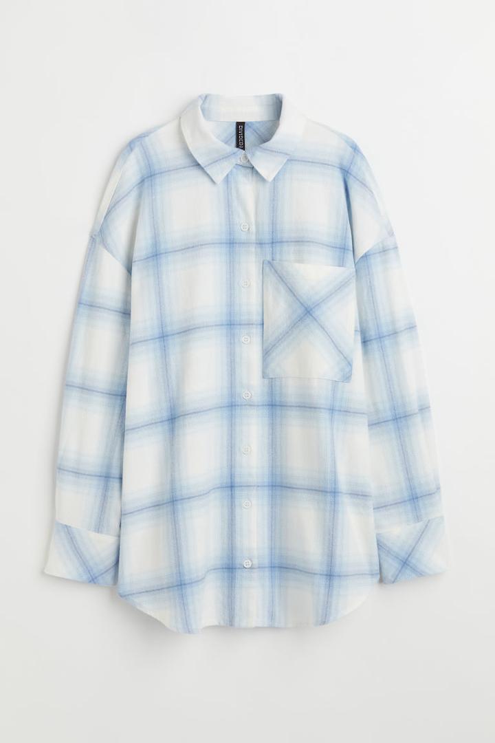 H & M - Oversized Flannel Shirt - Blue