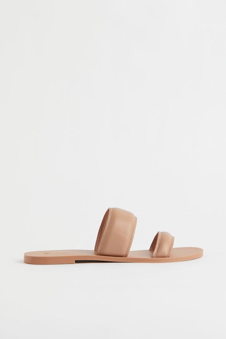 H & M - Leather Slides - Beige