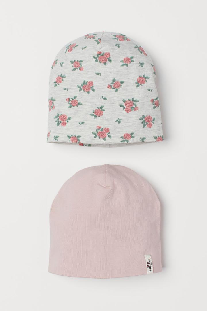 H & M - 2-pack Cotton Hats - Pink