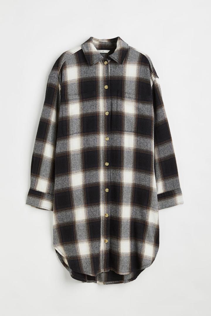 H & M - Long Flannel Shirt - Gray