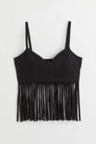 H & M - Fringe-trimmed Top - Black