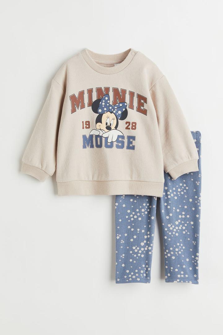 H & M - 2-piece Printed Cotton Set - Brown