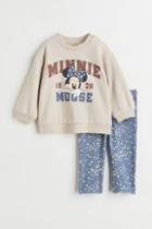 H & M - 2-piece Printed Cotton Set - Brown