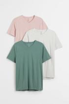 H & M - 3-pack Slim Fit V-neck T-shirts - Green