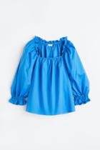 H & M - Frill-trimmed Cotton Blouse - Blue