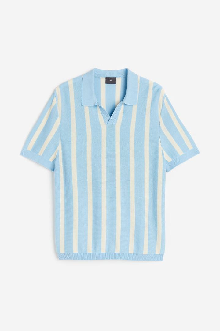 H & M - Regular Fit Fine-knit Cotton Polo Shirt - Blue