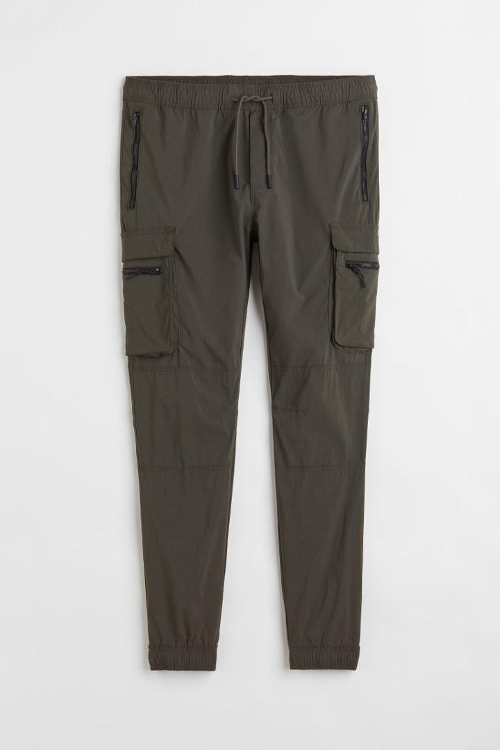 H & M - Skinny Fit Nylon Cargo Joggers - Green