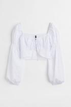 H & M - Tie-front Long-sleeved Blouse - White