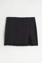 H & M - Ribbed Lace-detail Skirt - Black