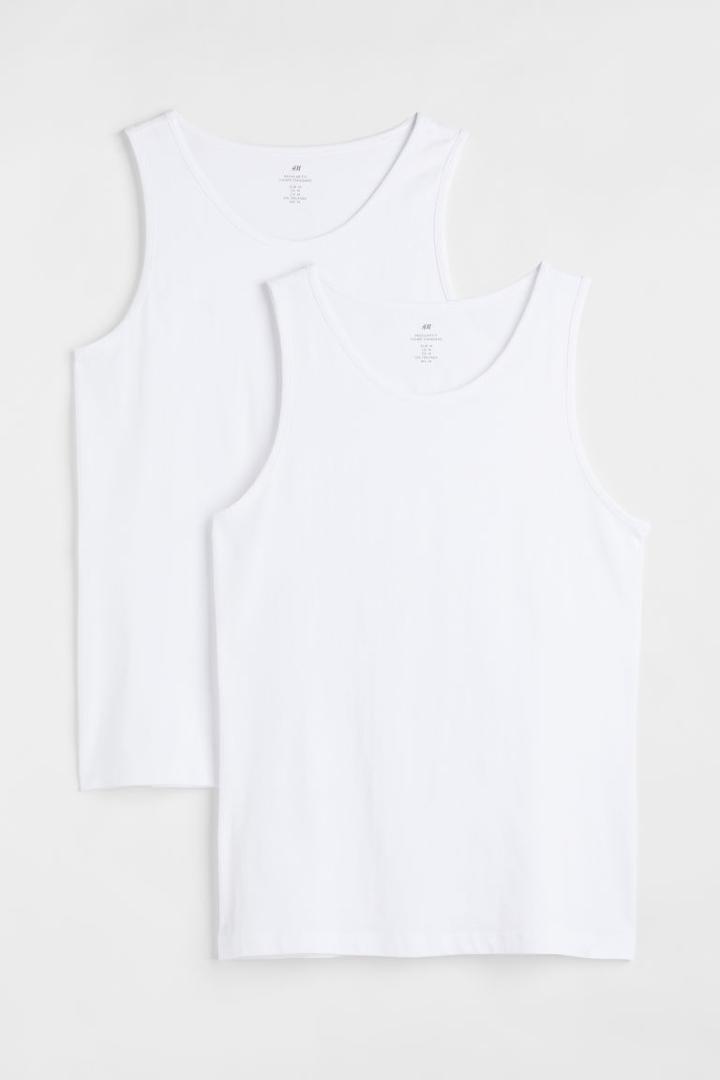 H & M - 2-pack Regular Fit Tank Tops - White