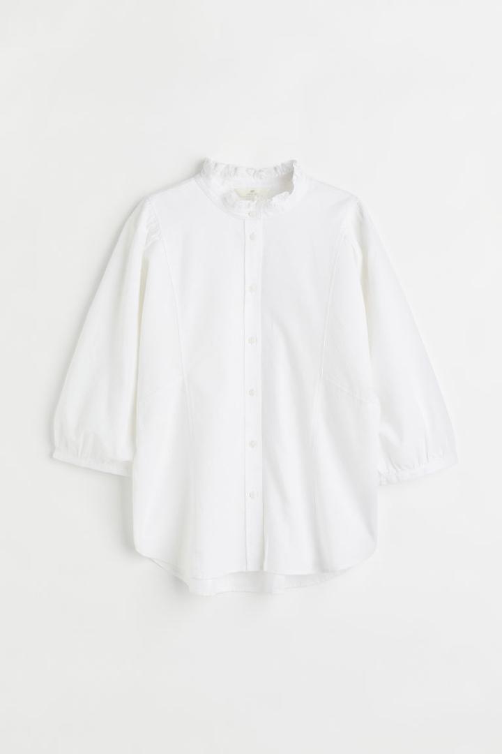H & M - Ruffled-collar Shirt - White