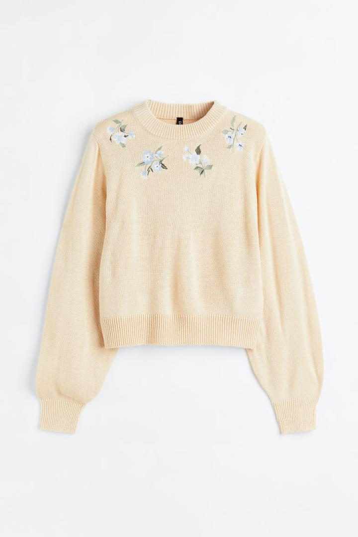 H & M - Embroidered Sweater - Orange