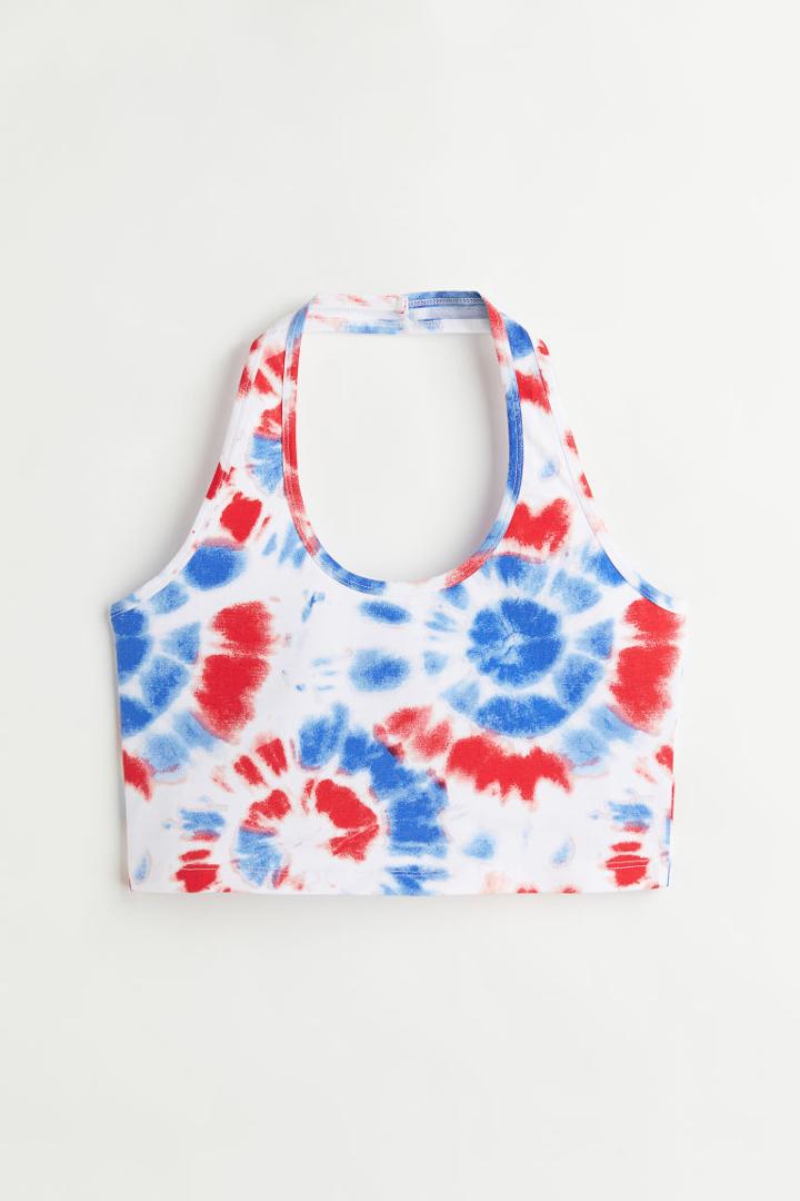 H & M - H & M+ Patterned Halterneck Crop Top - White