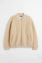 H & M - Relaxed Fit Faux Shearling Jacket - Beige