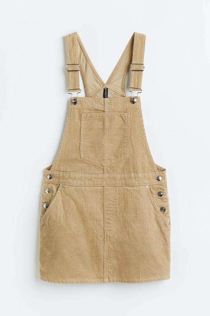 H & M - Corduroy Overall Dress - Beige