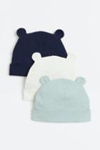 H & M - 3-pack Ribbed Jersey Hats - Green