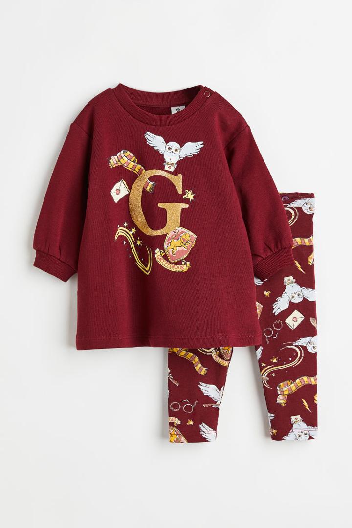H & M - 2-piece Printed-motif Set - Red