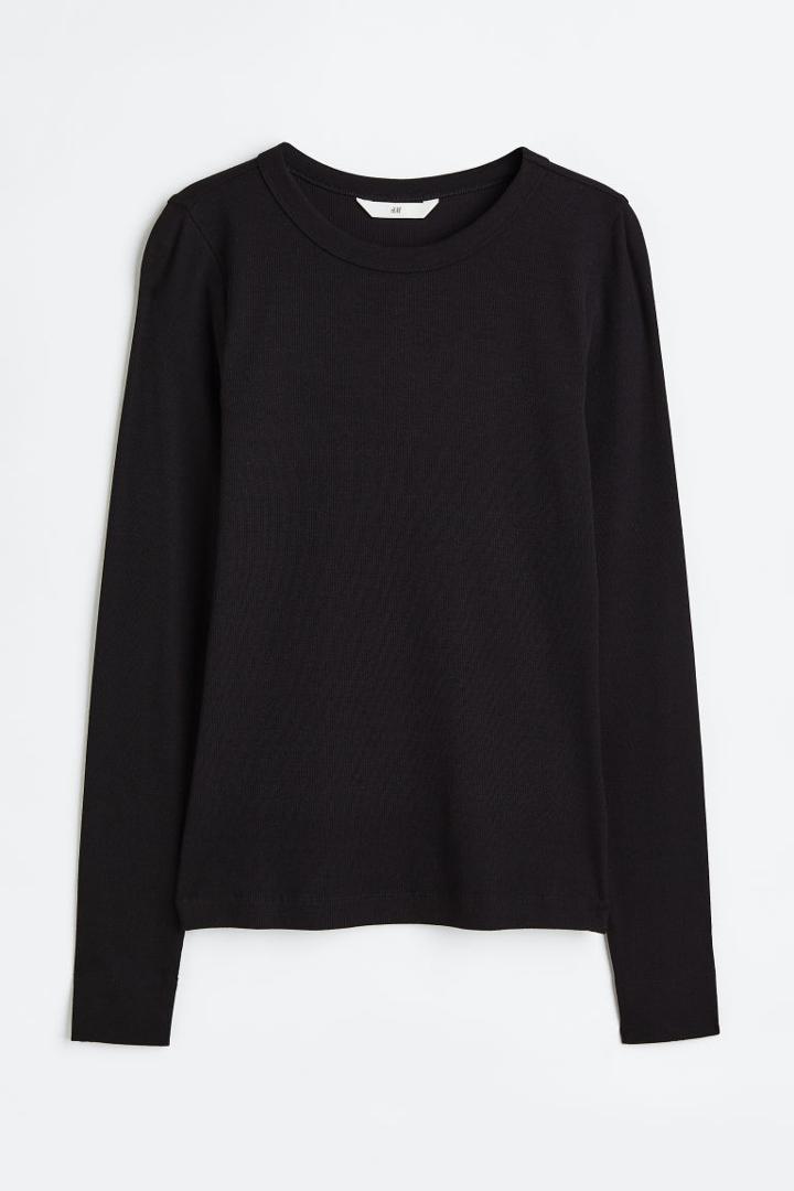 H & M - Ribbed Modal-blend Top - Black