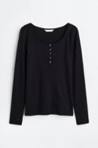 H & M - Ribbed Henley Shirt - Black